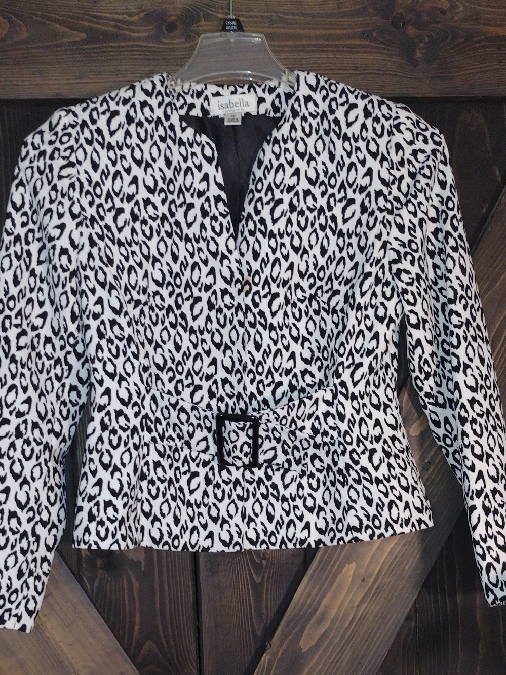 Isabella Black & White Leopard Print Tailored Jacket Size 4 Petite